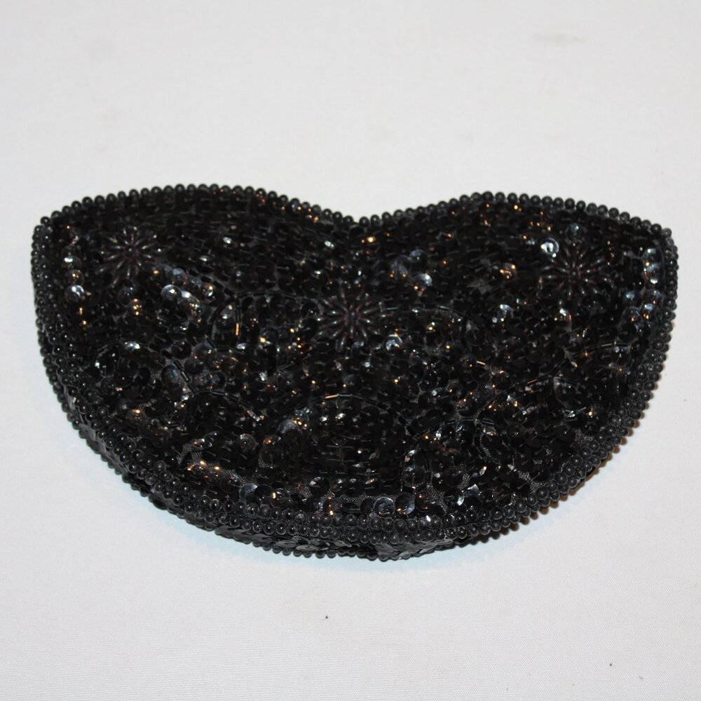 vintage‎ Silvercraft black beaded & sequin evening bag purse clutch zipper Japan